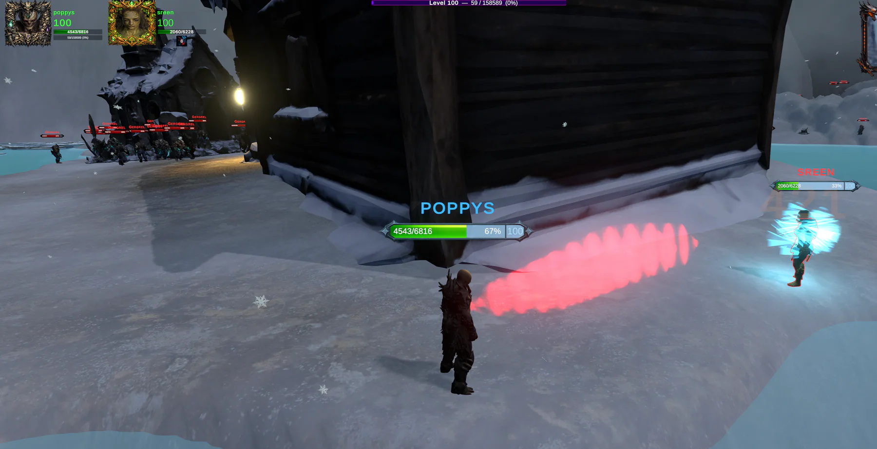 Two Nethryon players testing magical abilities in player-versus-player combat